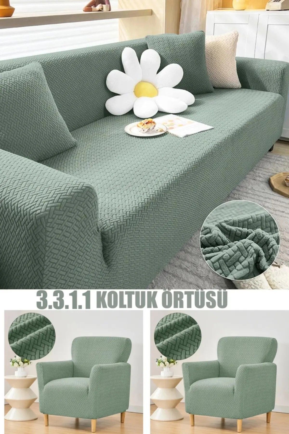 NEFİS HOME uğla Desen Koltuk Kılıfı,koltuk Örtüsü Takımı 3311 Lastikli,yıkanabilir Kanepe Örtüsü