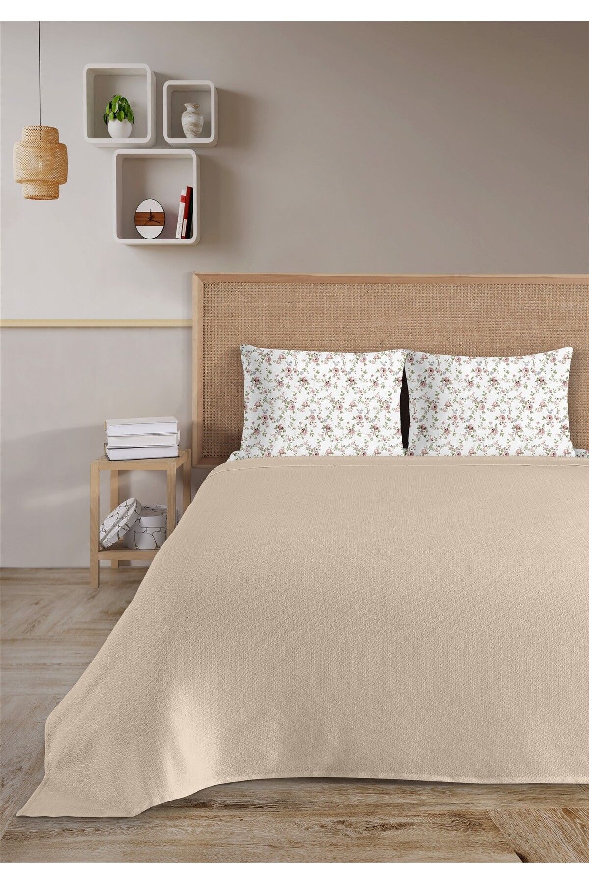 HomeBerry %100 Pamuk Medusa Pudra Tek Kişilik Pike Takımı 160 x 230 cm