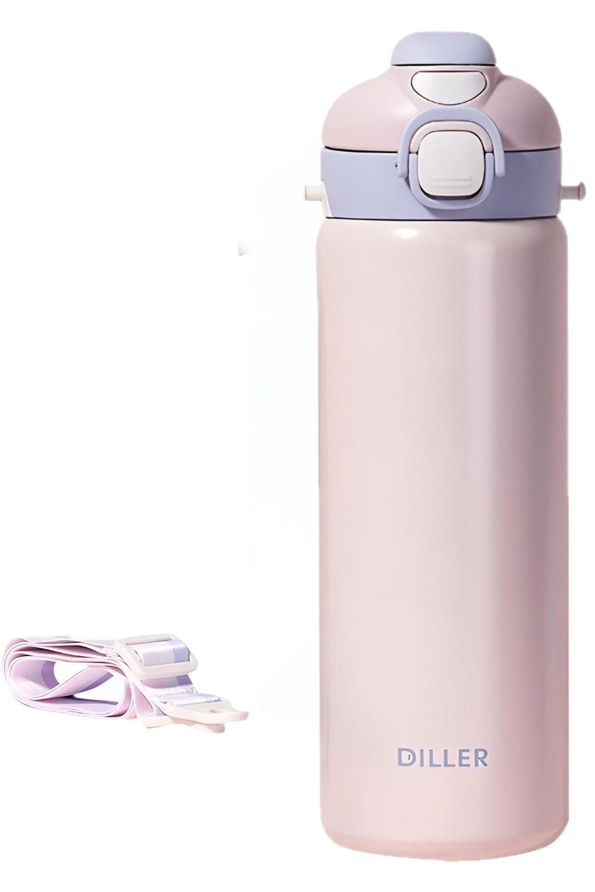 DEKORANLA 700ml Çift Kapak Çelik Su Şişesi, Pipetli/Pipetsiz, Askılı, 6 Saat Sıcak/Soğuk