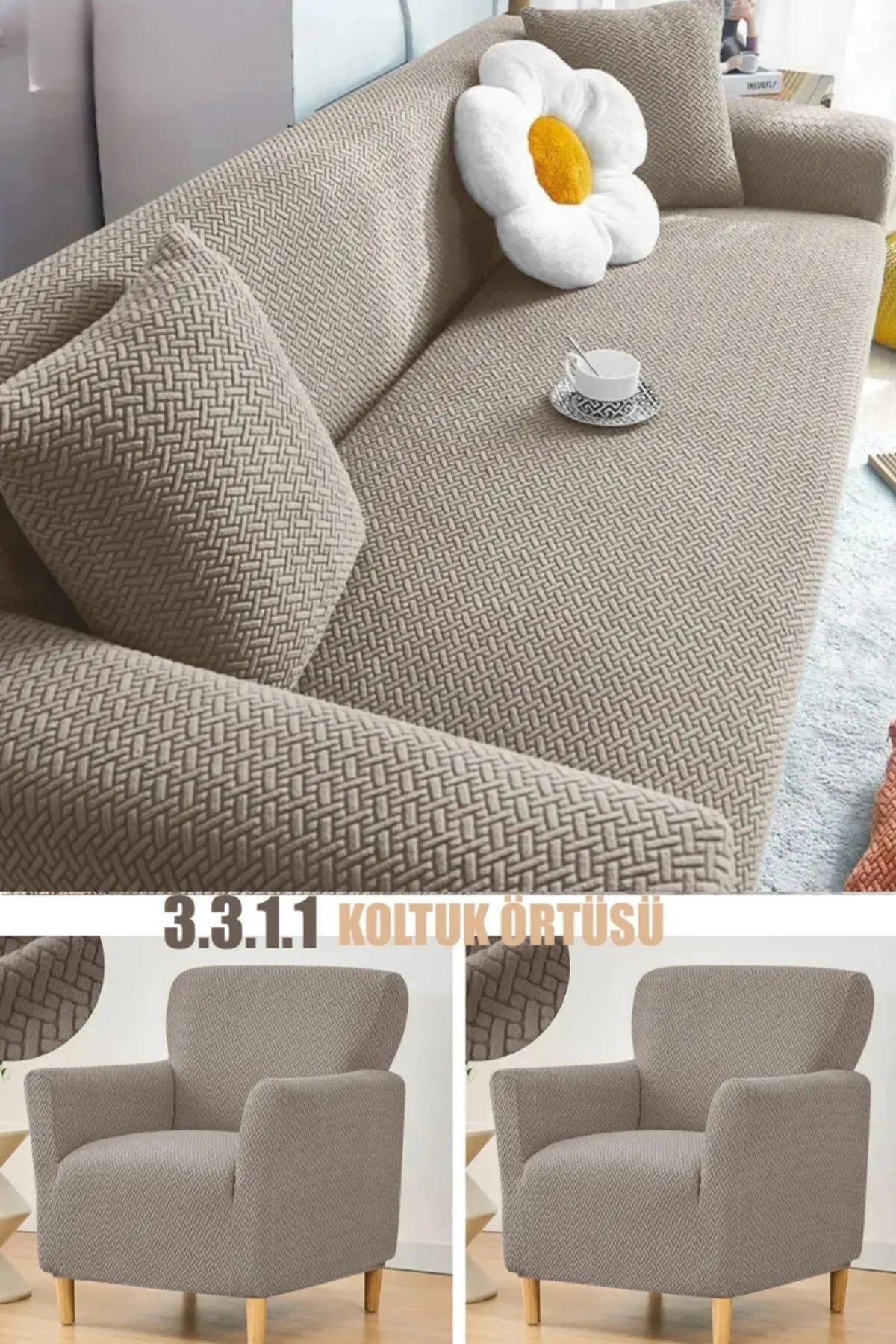 NEFİS HOME uğla Desen Koltuk Kılıfı,koltuk Örtüsü Takımı 3311 Lastikli,yıkanabilir Kanepe Örtüsü