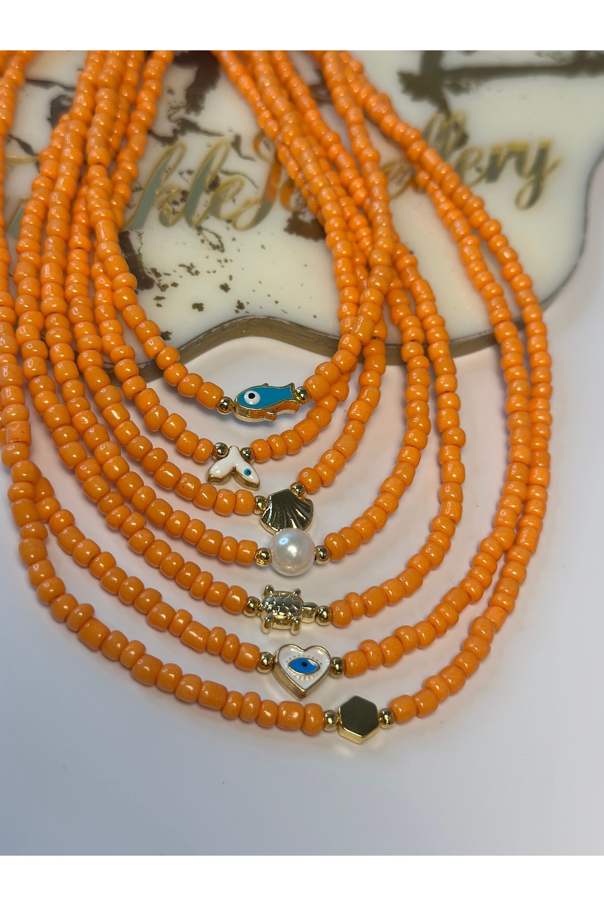 Twinkle Jewellery 3 Adet Karışık Figürlü Turuncu Boncuk Kolye