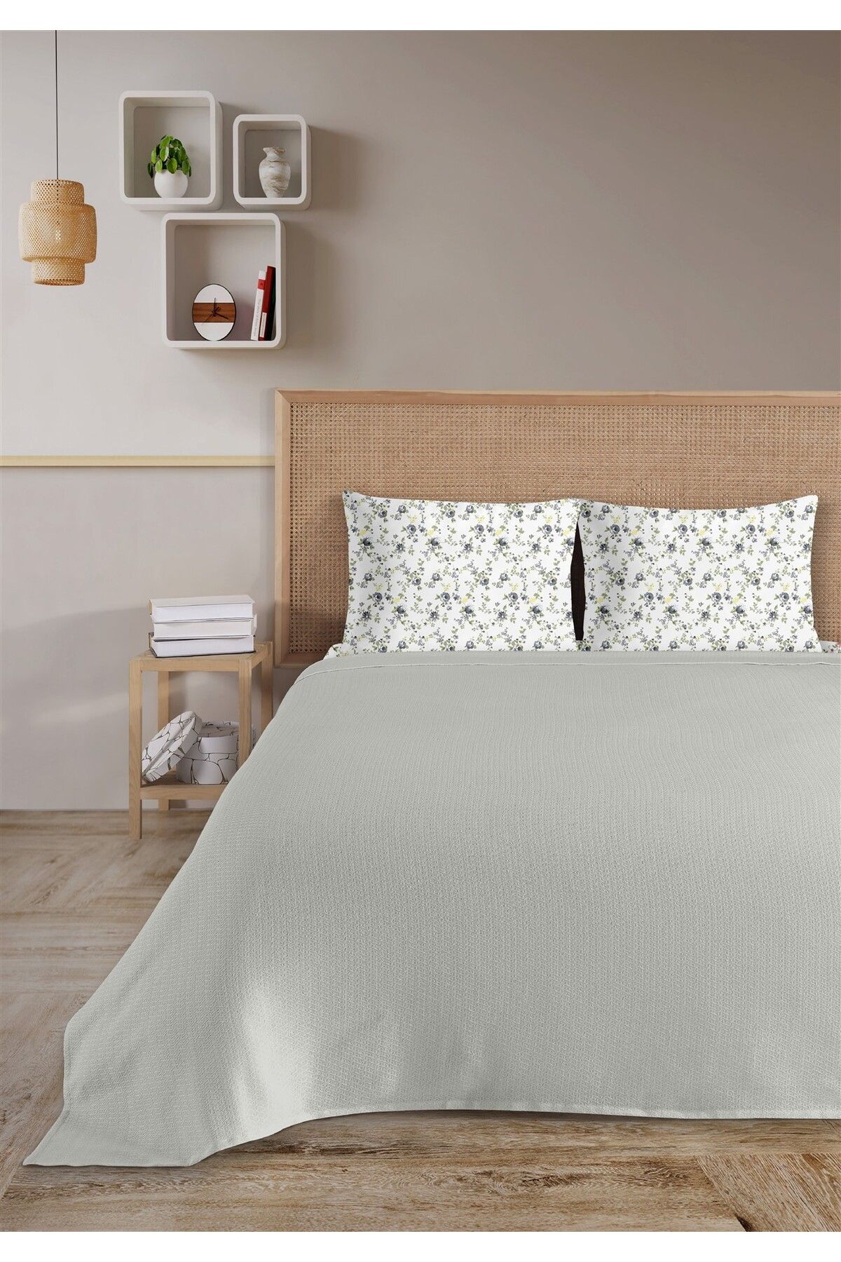 HomeBerry %100 Pamuk Medusa Gri Tek Kişilik Pike Takımı 160 x 230 cm