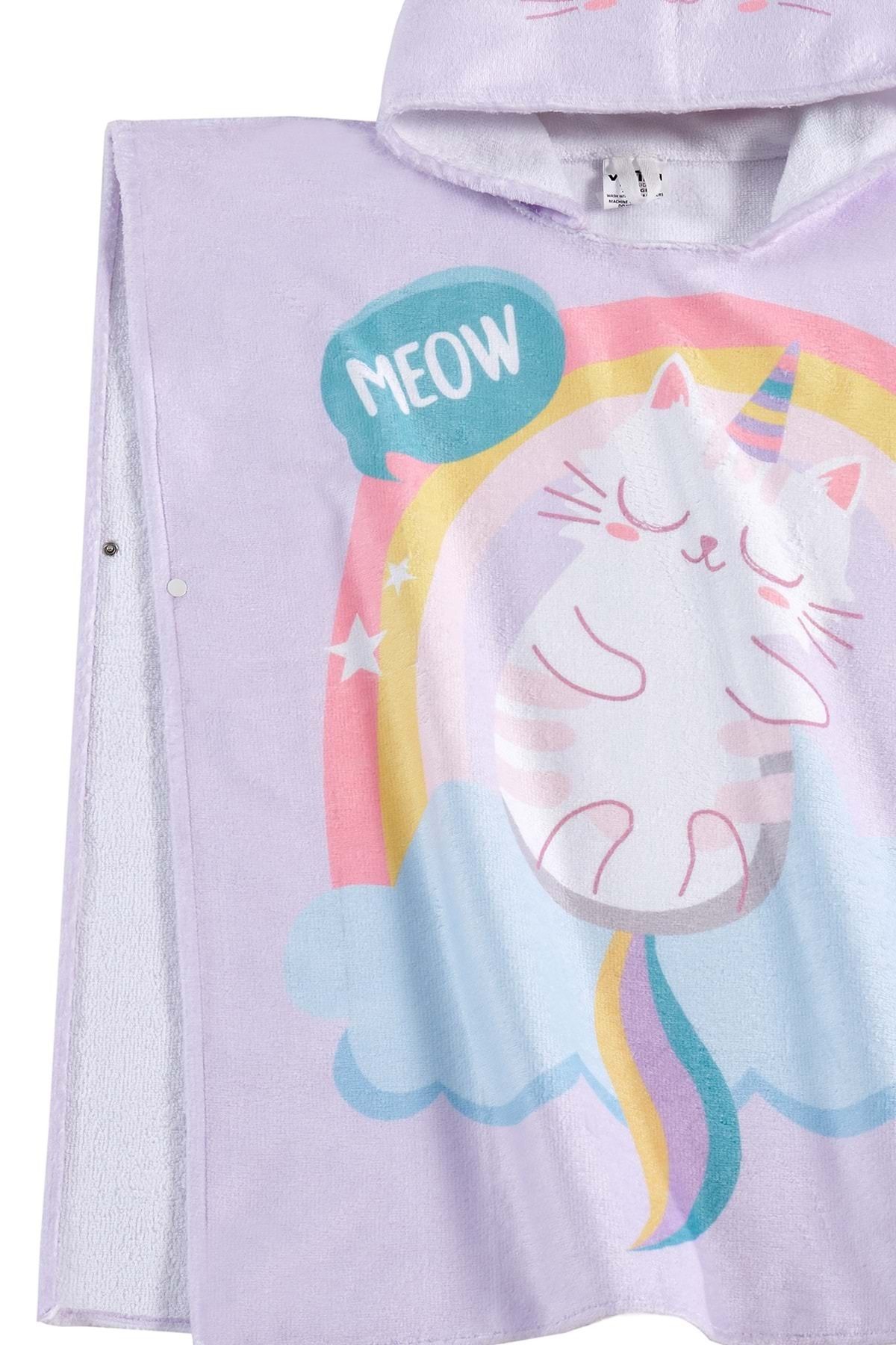 VEVİEN HOME-Meow Pattern Children's Poncho Beach Towel 2