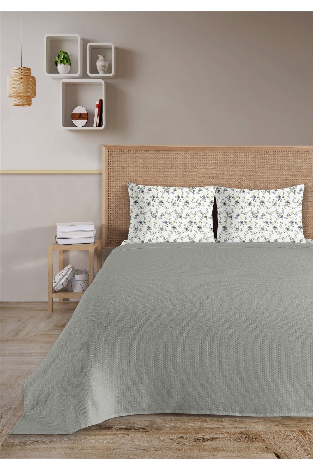 HomeBerry %100 Pamuk Medusa Koyu Gri Tek Kişilik Pike Takımı 160 x 230 cm