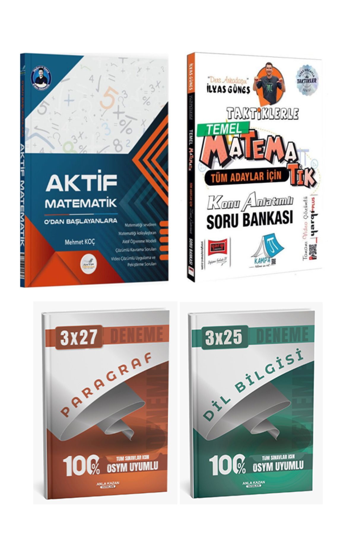 Anla Kazan Yayınları Aktif + Yargı 2026 Taktiklerle Matematik ve 0 Dan Matematik + Anla Kazan Deneme 4 lü Set