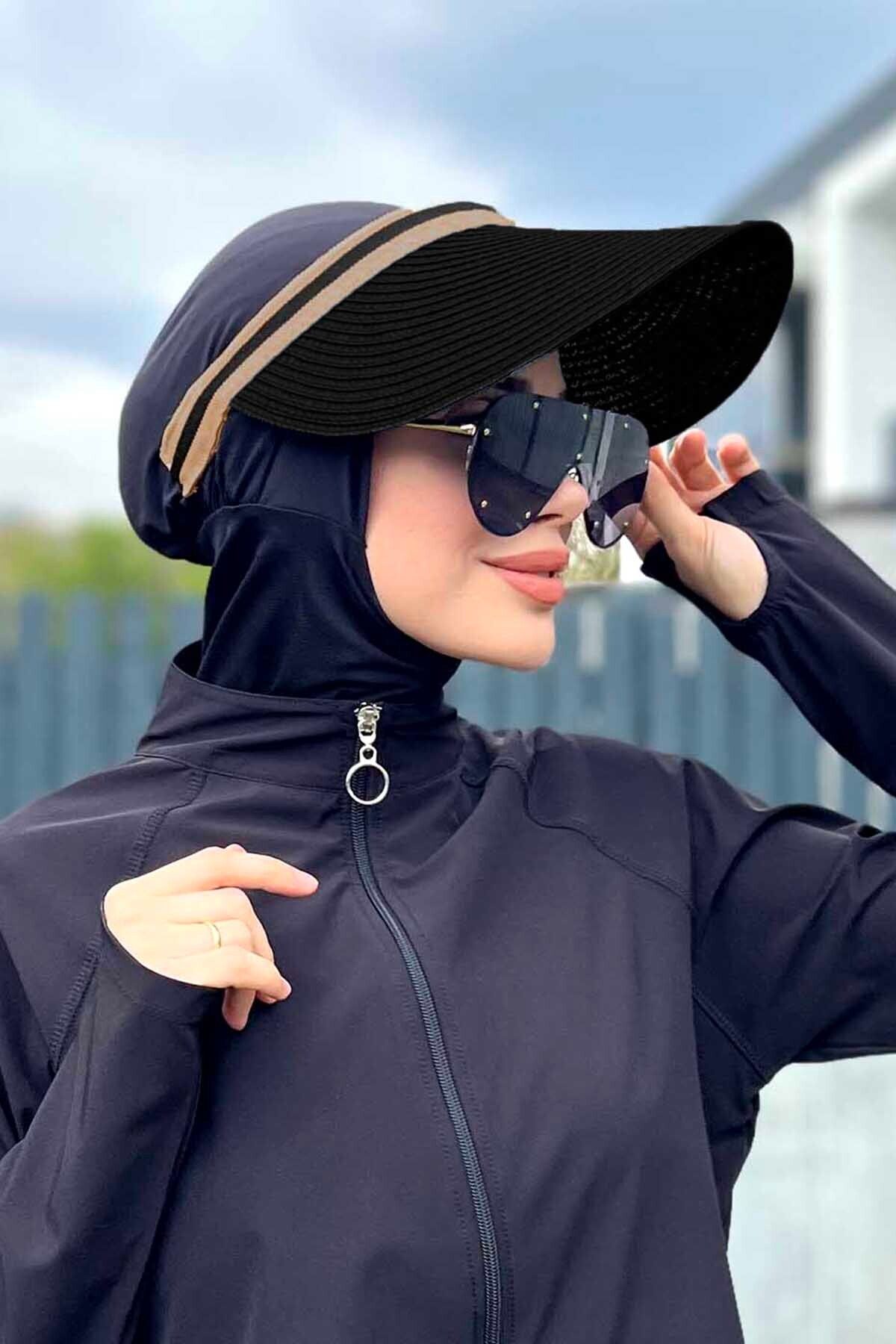 Remsa Mayo Vizör Hasır Şapka Güneş Koruyucu Siperlik RŞ-39 Siyah Camel
