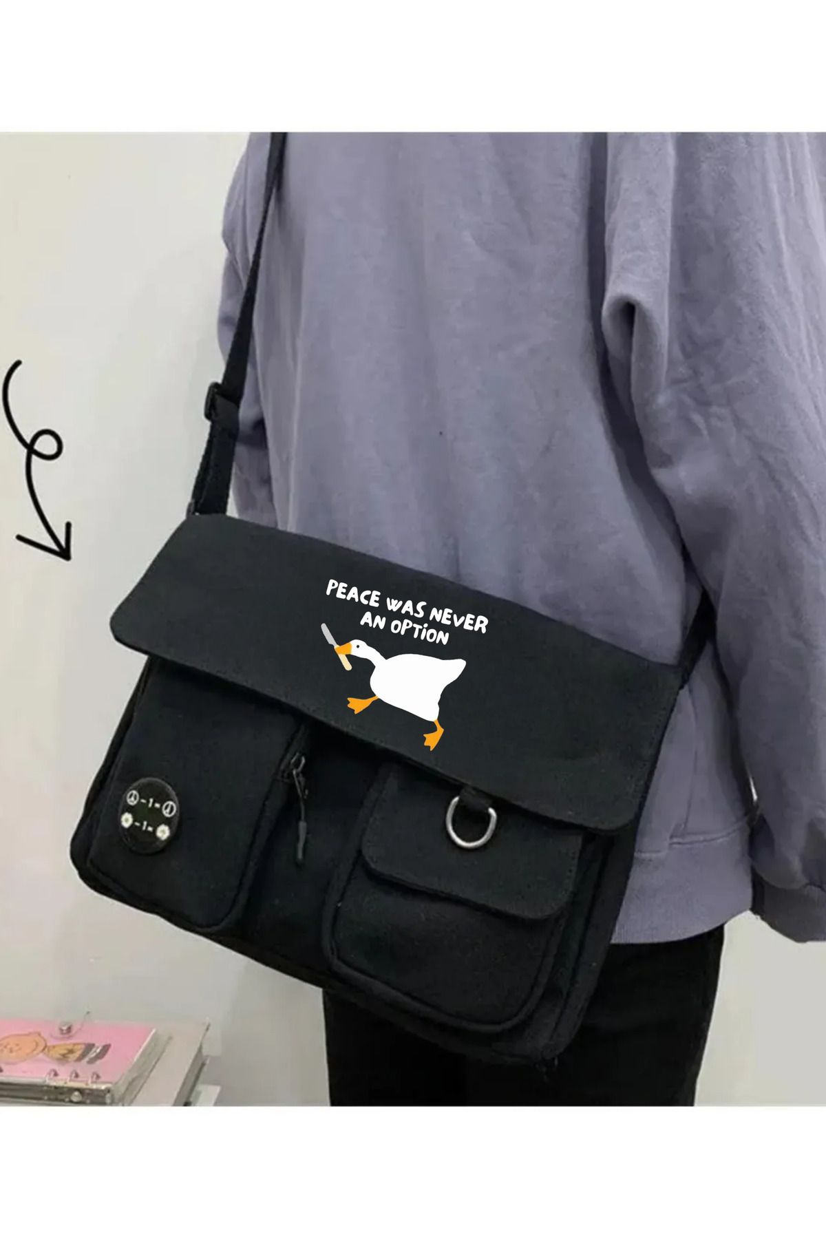 Toum Duck Unisex Cepli Unisex Siyah Postacı Çantası