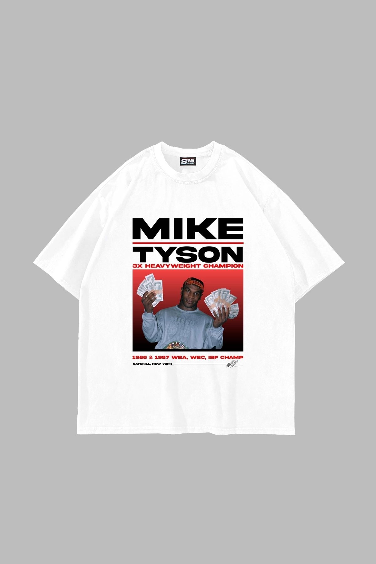 Sekizbiraltı Mike Tyson Baskılı Oversize Unisex Beyaz Tshirt