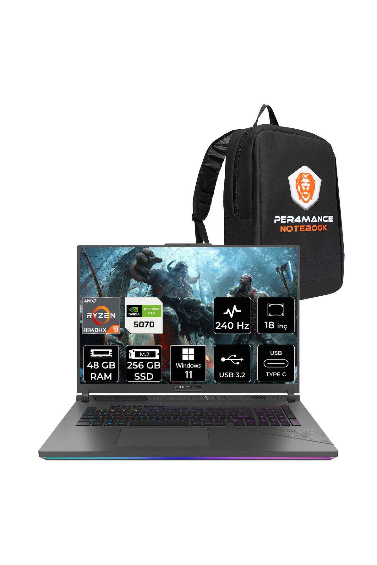 ASUS Rog Strix G18 R9 8940HX 48GB 256GB SSD RTX5070/8GB 240Hz 18" WQXGA W11P Gaming Laptop G814PP