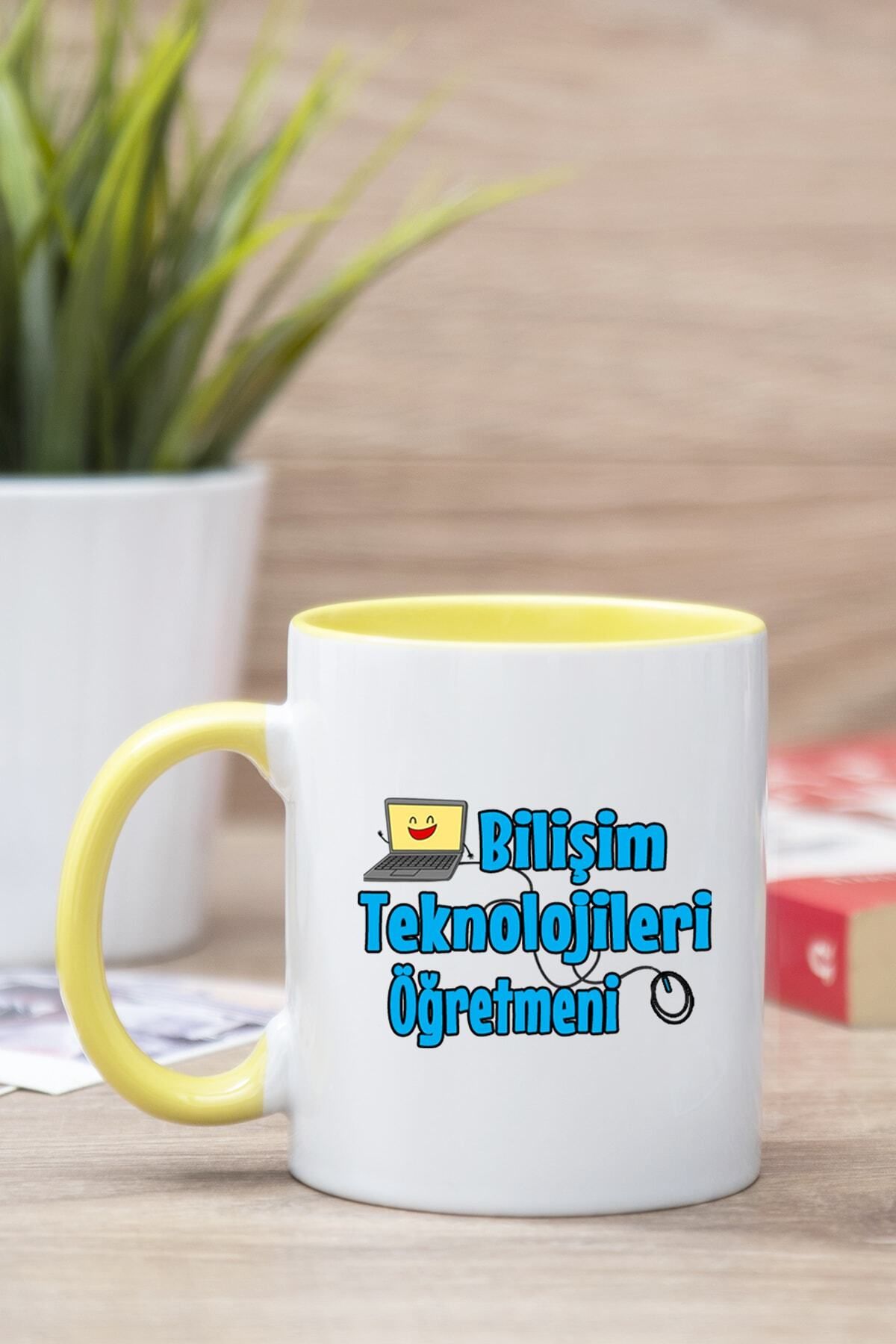 DEKORANLA Sarı Bilişim Öğretmeni Baskılı Seramik Kupa Bardak, Şık ve Günlük Kullanıma Uygun