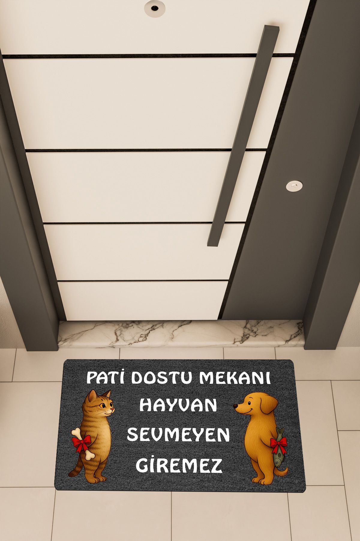Dormot Home Yüksek Kaliteli Dijital Baskı Siyah, Pati Dostu, temalı Kapı Önü Paspası