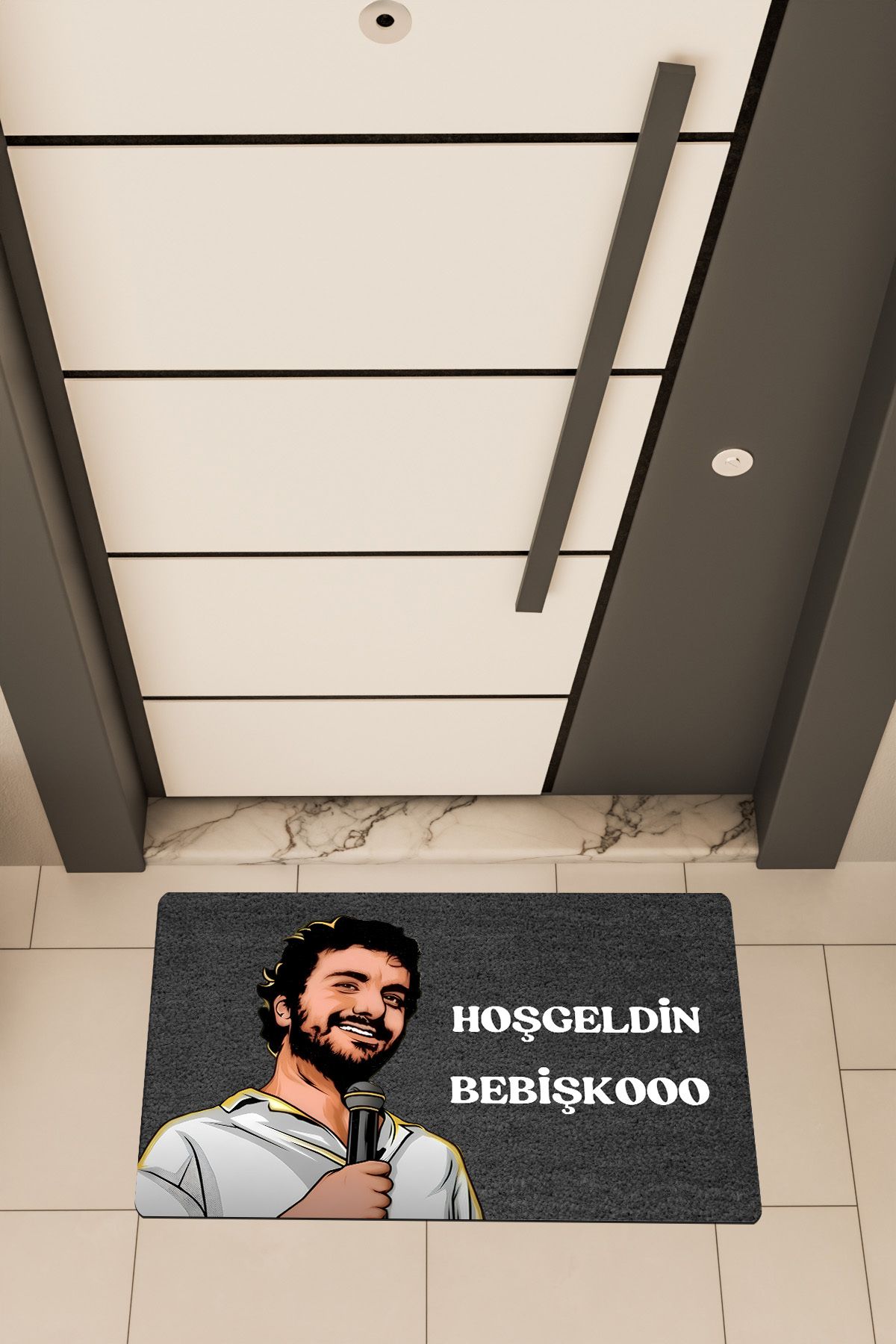 Dormot Home Yüksek Kaliteli Dijital Baskı Siyah, Hoşgeldin Bebişko, temalı Kapı Önü Paspası