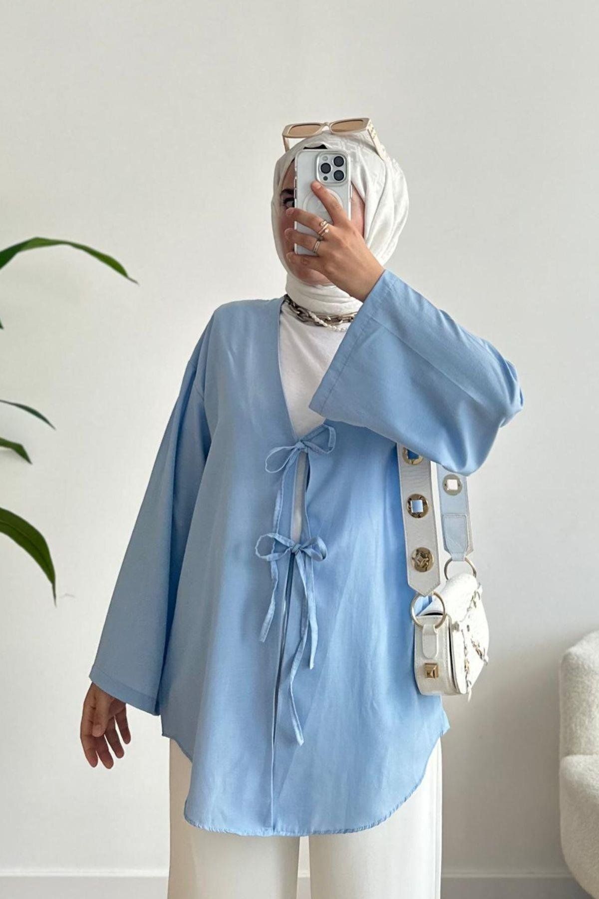 Giyim Gezegeni Önü Bağlamalı Mevsimlik Kimono Kaftan Tesettür Tunik Şık Rahat Ceket Gündelik Stil Yeni Sezon Moda