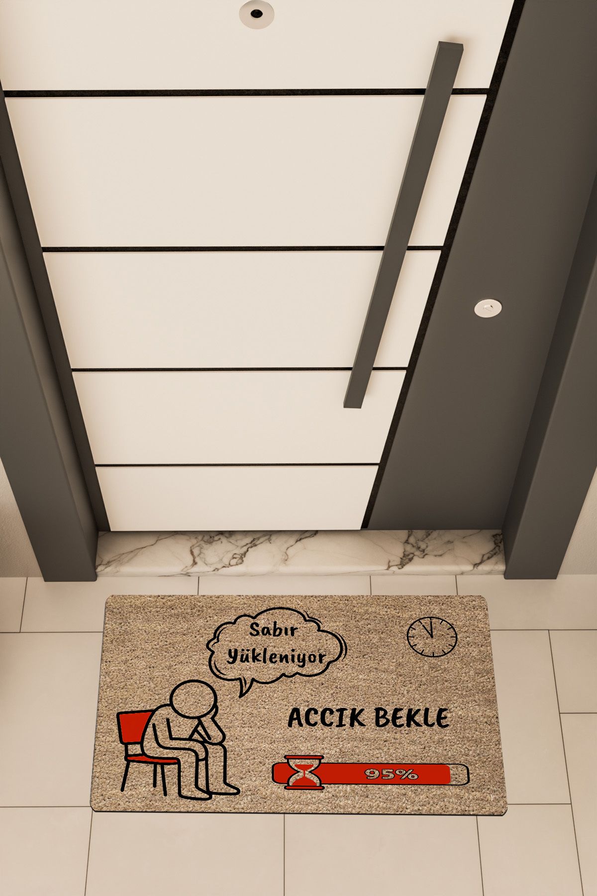 Dormot Home Yüksek Kaliteli Dijital Baskı Kahverengi, Sabır Yükleniyor, temalı Kapı Önü Paspası