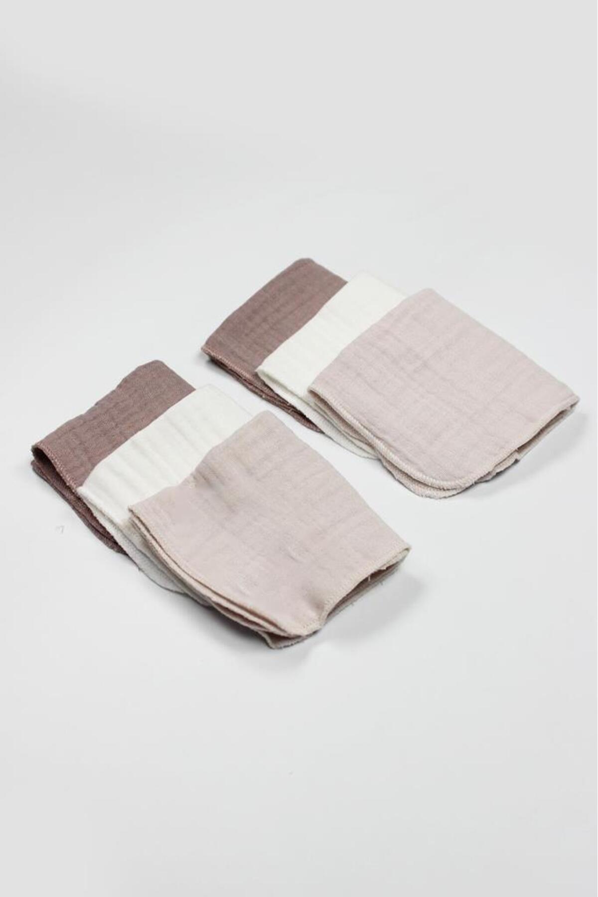 نسی‌ورلد بیستایل بسته ۶ عددی دستمال حریر موسیلین ۲۰×۲۰ سانتی‌متر ۹۰۱۰۶ کرم سنگی-خاکستری