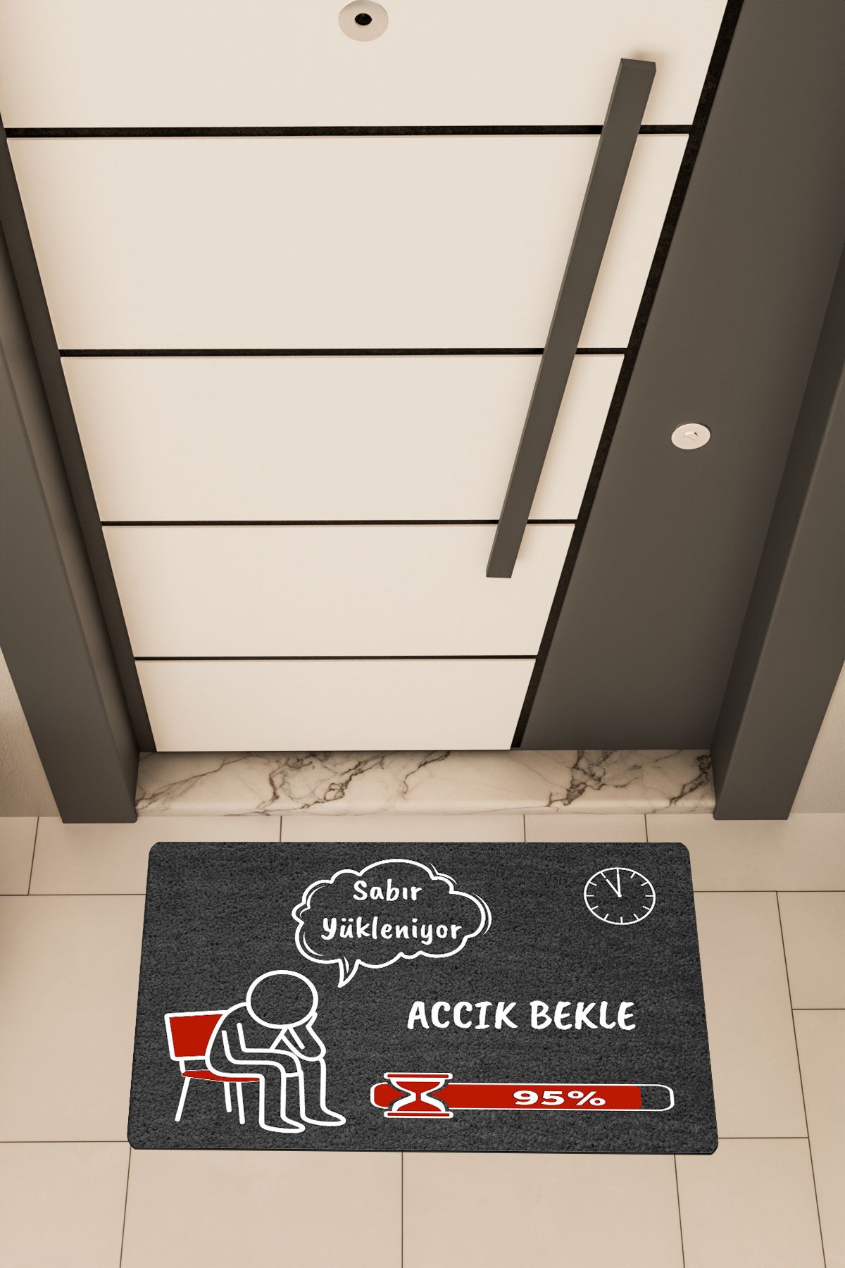Dormot Home Yüksek Kaliteli Dijital Baskı Siyah, Sabır Yükleniyor, temalı Kapı Önü Paspası