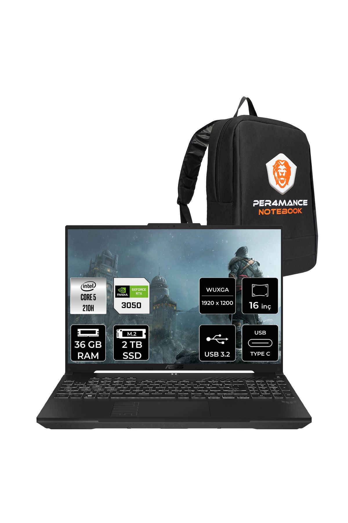 ASUS TUF Gaming F16 Core5 210H 36GB 2TB SSD RTX3050/6GB 16" WUXGA 144Hz FDOS Laptop FX607VJ