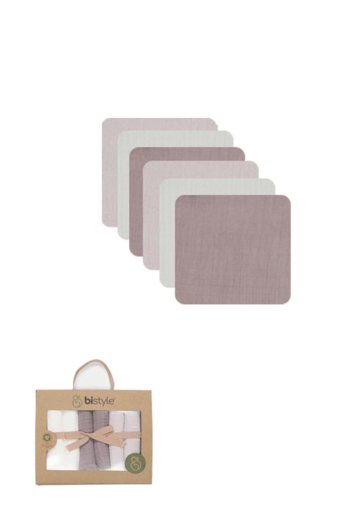 NW NessiWorld Nessiworld Bistyle 6'lı Müslin Mendil 20x20 cm 90106 Taş Ekru Antrasit