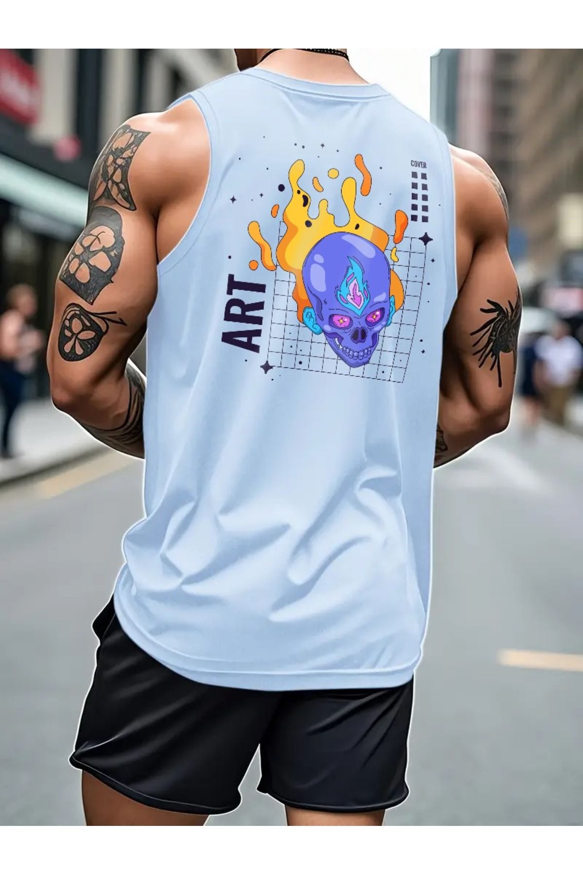 aynewmoda Kısa Kollu Yuvarlak Yaka burining skull Baskılı Tişört