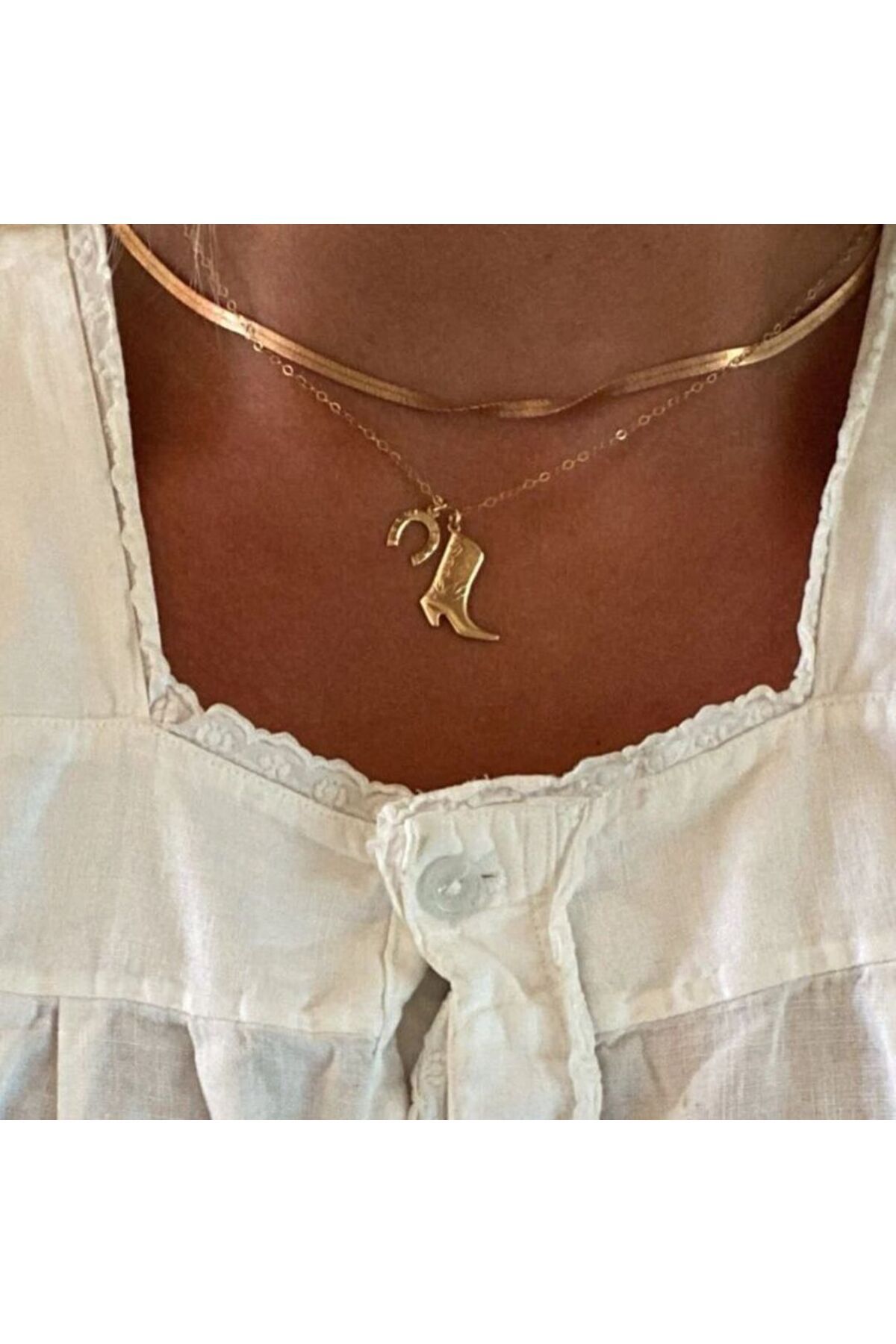 Mojo Jewellery Kovboy ve Nal Şans Kolyesi Özgür Kız Temalı Çelik / Kararmaz