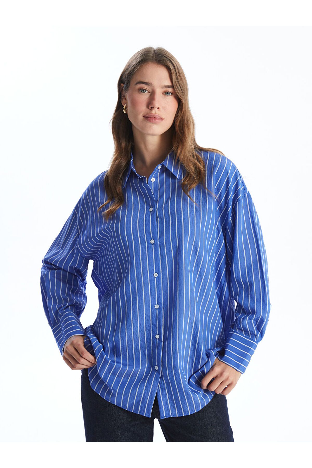 LC Waikiki Çizgili Oversize Kadın Gömlek Tunik