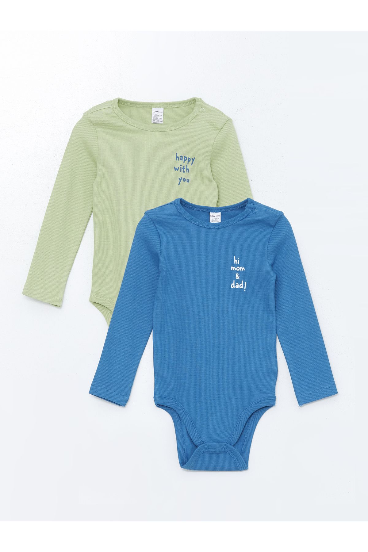 LC Waikiki Bisiklet Yaka Baskılı Erkek Bebek Çıtçıtlı Bodysuit 2'li