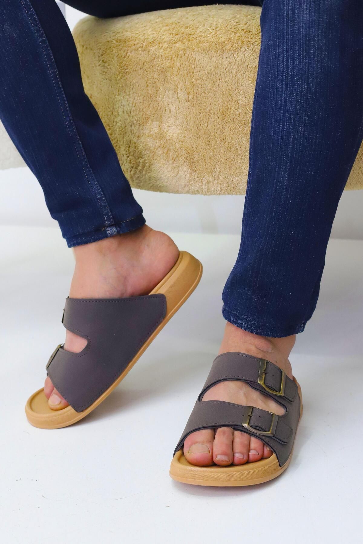 Nubbock-Mink Men's 2 Buckle Flat Daily Slippers Nk2036 3