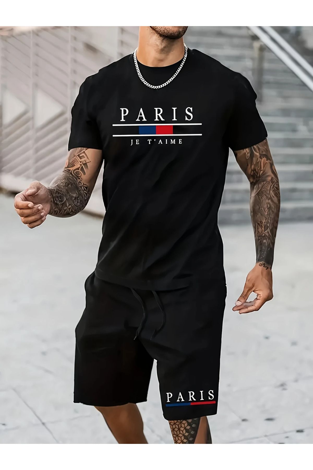 aynewmoda Erkek %100 Pamuklu Grafik Tişört - Günlük Yuvarlak Yaka, Paris Baskılı
