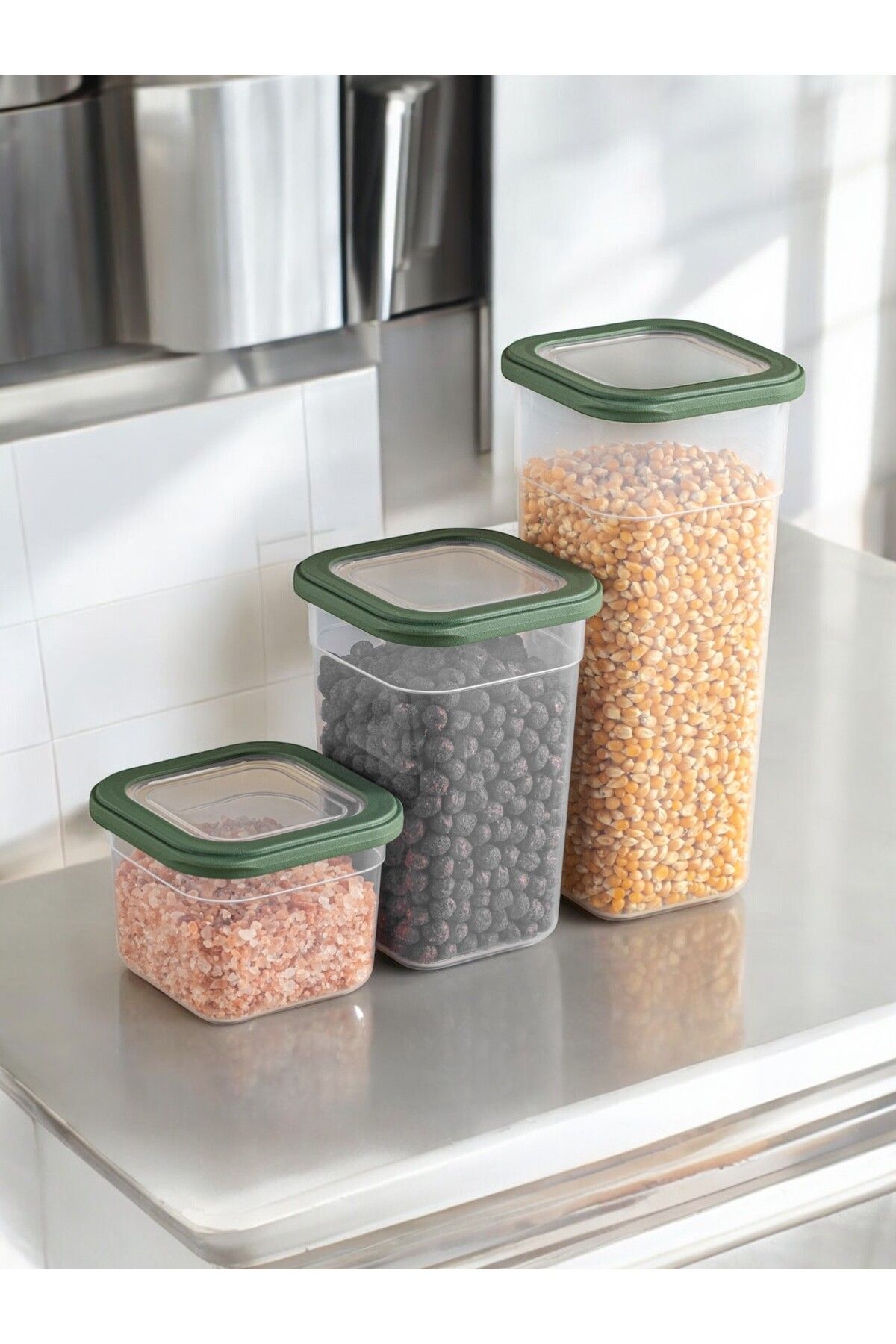 Nesto Home-Set of 3 Multi-Purpose Square Food and Pulses Storage Container Detergent Box 1X680 1X1250 1X1850 ml 4