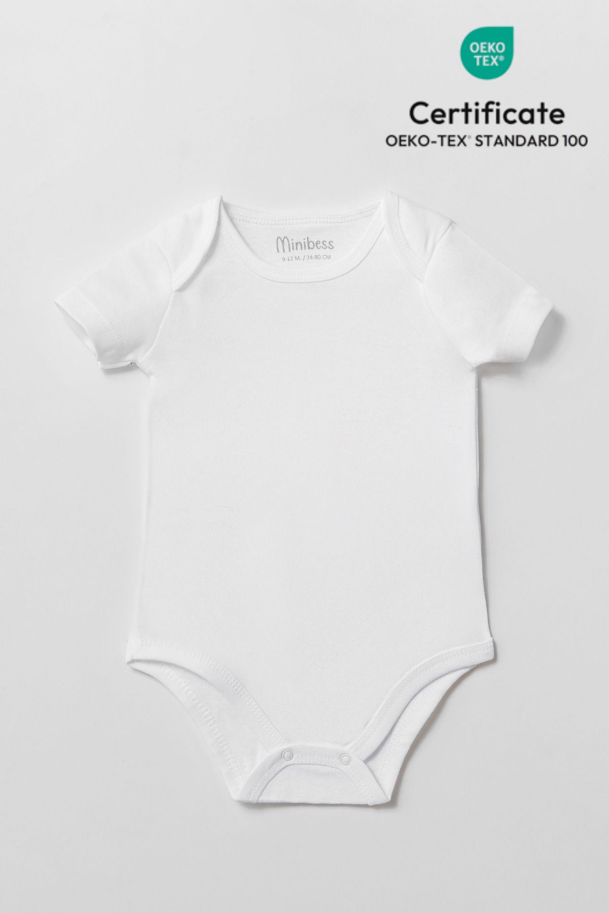 Minibess %100 Pamuk 3 lü Beyaz Kısa Kollu Çıtçıtlı Bebek Body