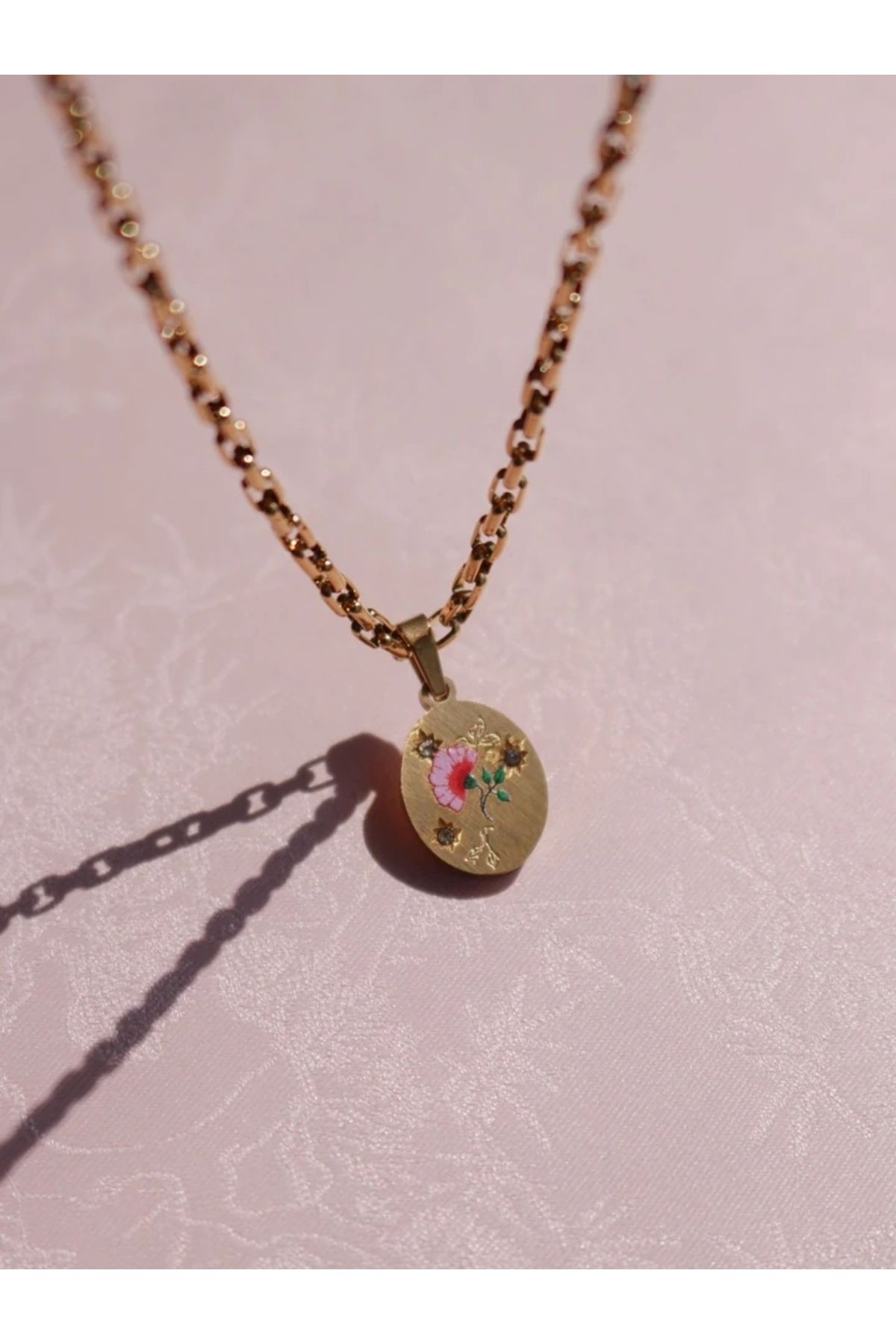 Reorah Collection Vintage Abonica Çiçeği Çelik Kolye