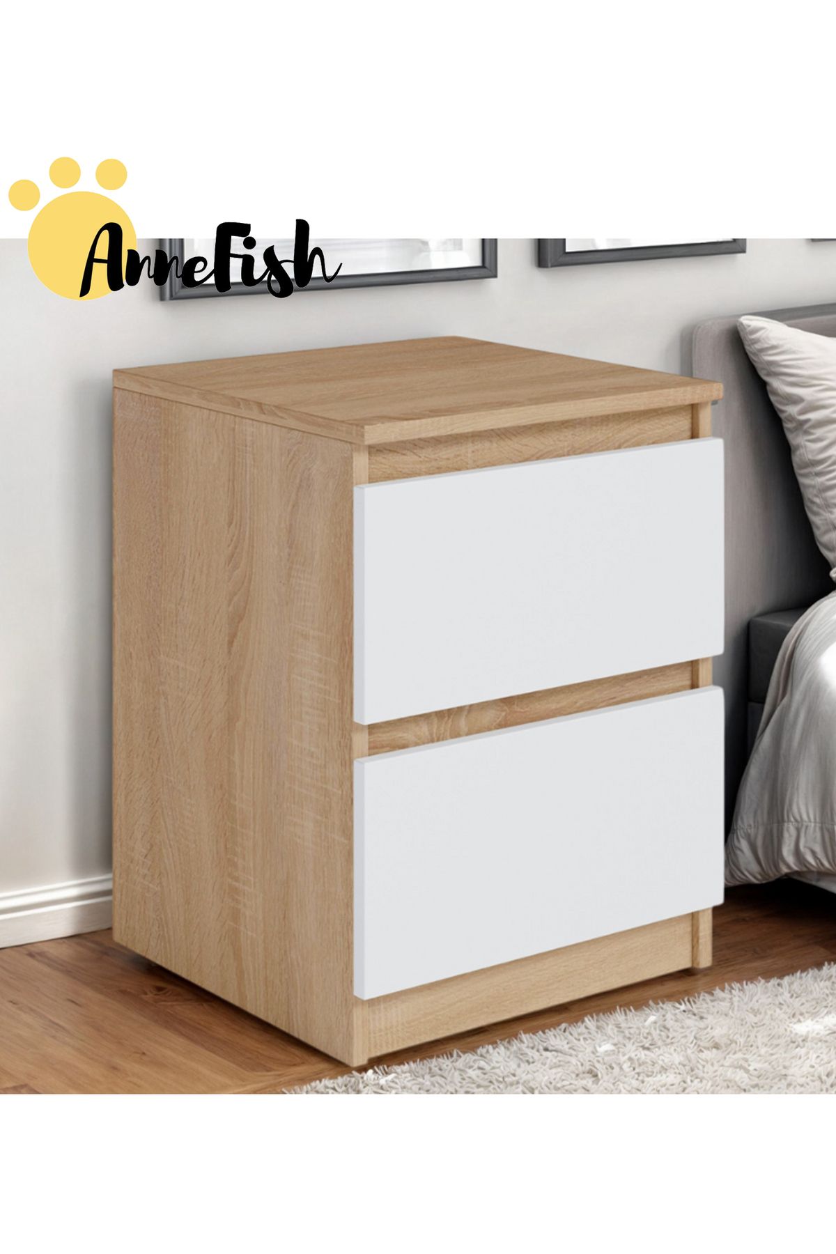 AnneFish-طاولة جانبية بسيطة لغرفة النوم بمقاس 40*40*55 سم مع درجين للتخزين. طاولة جانبية بسيطة لغرفة النوم مع درجين للتخزين. 5