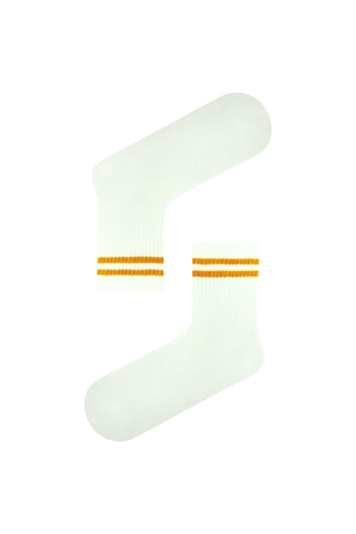 CARNAVAL SOCKS Hardal Şeritli Ekru Unisex Tenis Çorap