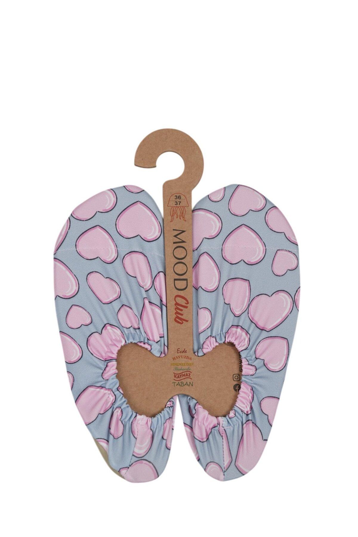 MOOD Club Pink Heart Patterned Deniz Ayakkabısı ve Çok Amaçlı Kaydırmaz Havuz Patiği