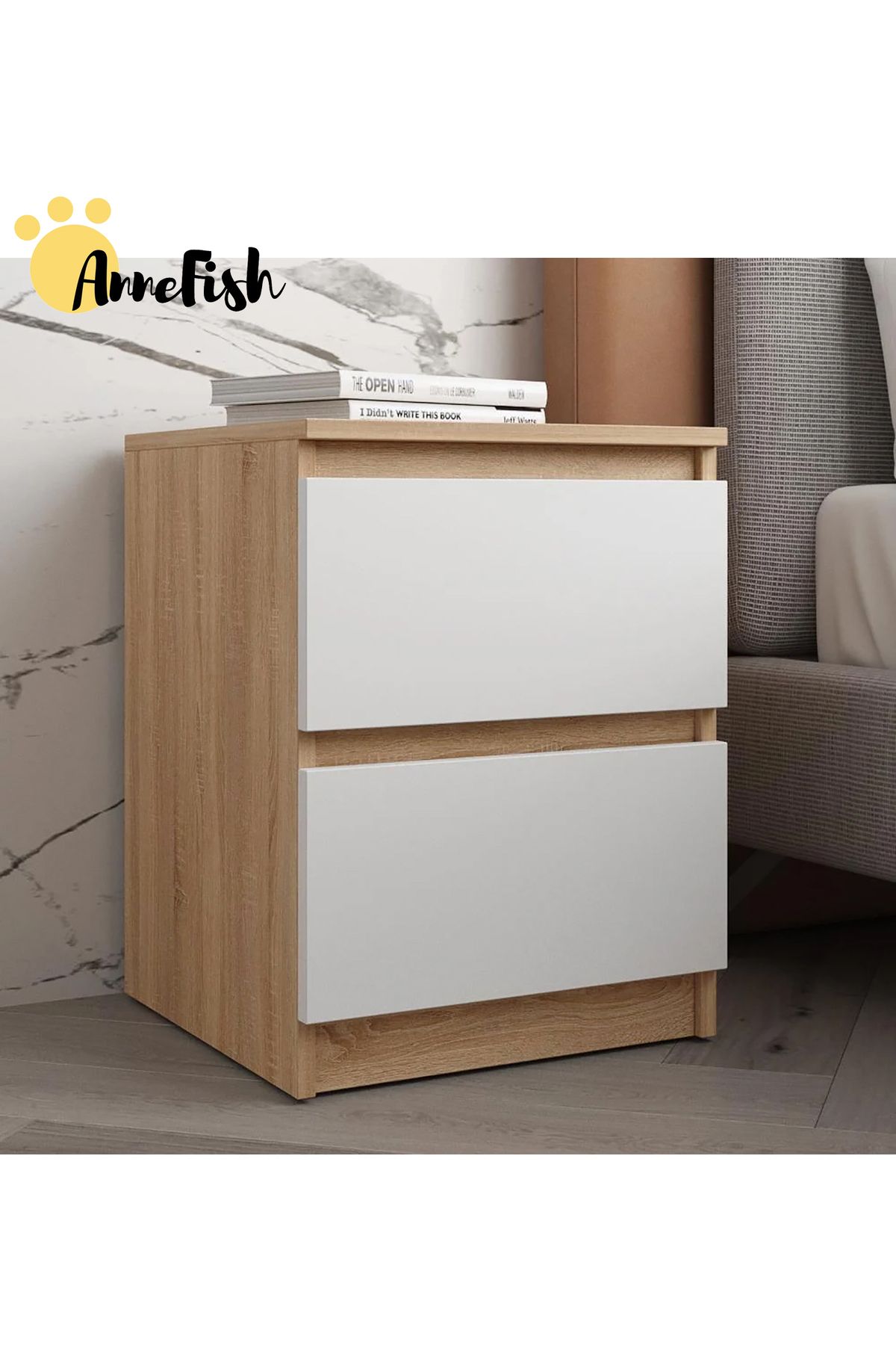AnneFish-طاولة جانبية بسيطة لغرفة النوم بمقاس 40*40*55 سم مع درجين للتخزين. طاولة جانبية بسيطة لغرفة النوم مع درجين للتخزين. 1