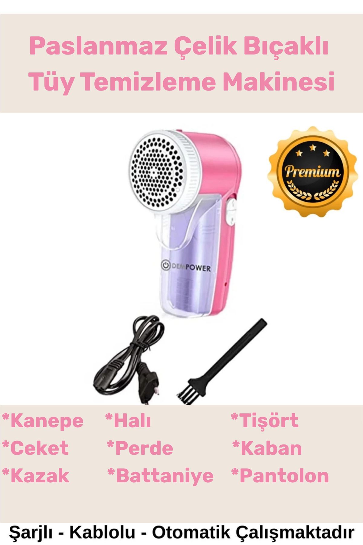 PeraNova Deluxe Şarjlı Kablolu Tiftik Kazak Tüy Toz Takım Elbise Halı Otomatik Mavi Tüy Temizleme Makinesi
