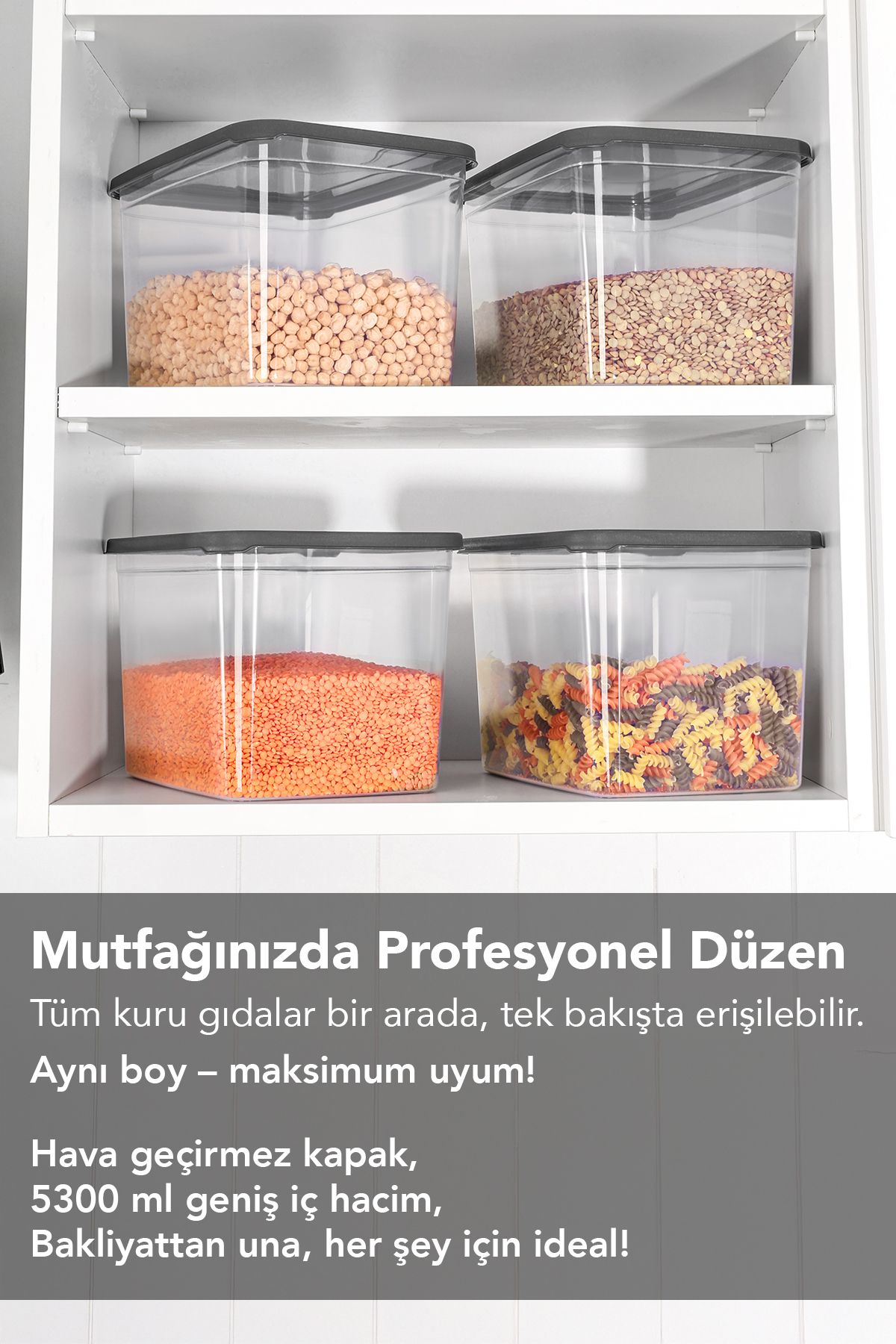 Meleni Home-6 Deep Food Storage Containers with Labels - Pulses Flour Container Large Size Food Box 5300 ml Transparent 3