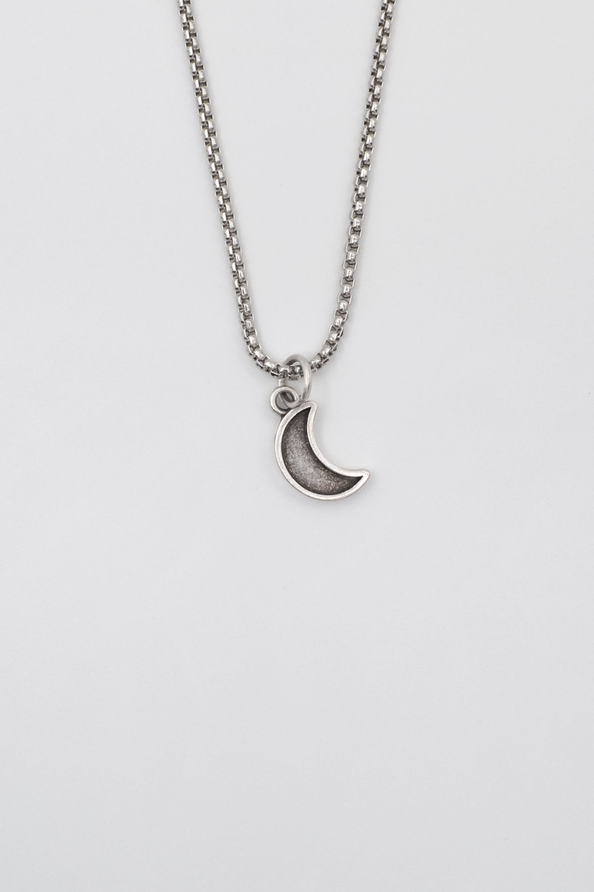Bu Farklı Minimalist Ay Örme Zincir Kolye - Antik Gümüş Kaplama - Kadın Erkek - 60 cm