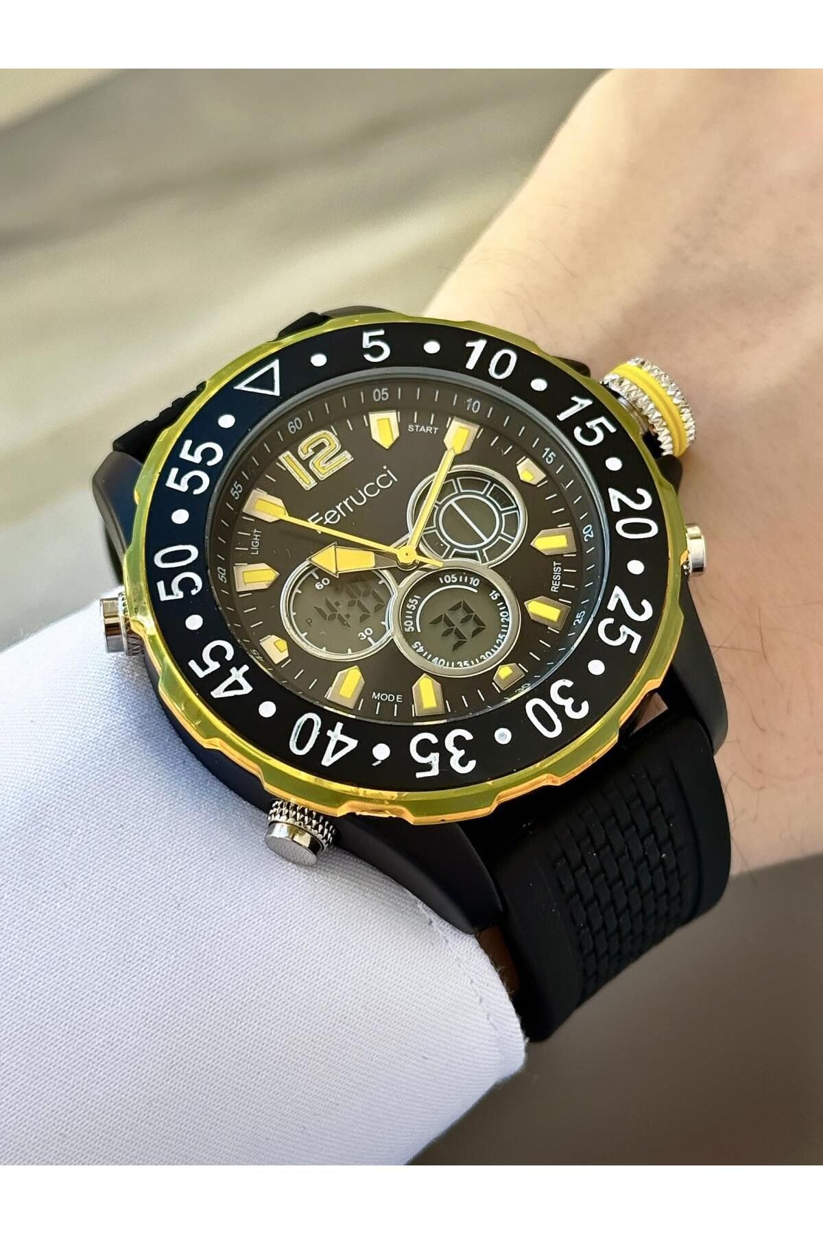 Ferrucci Plastik Kordon Dijital & Analog Kadranlı Spor Kol Saati