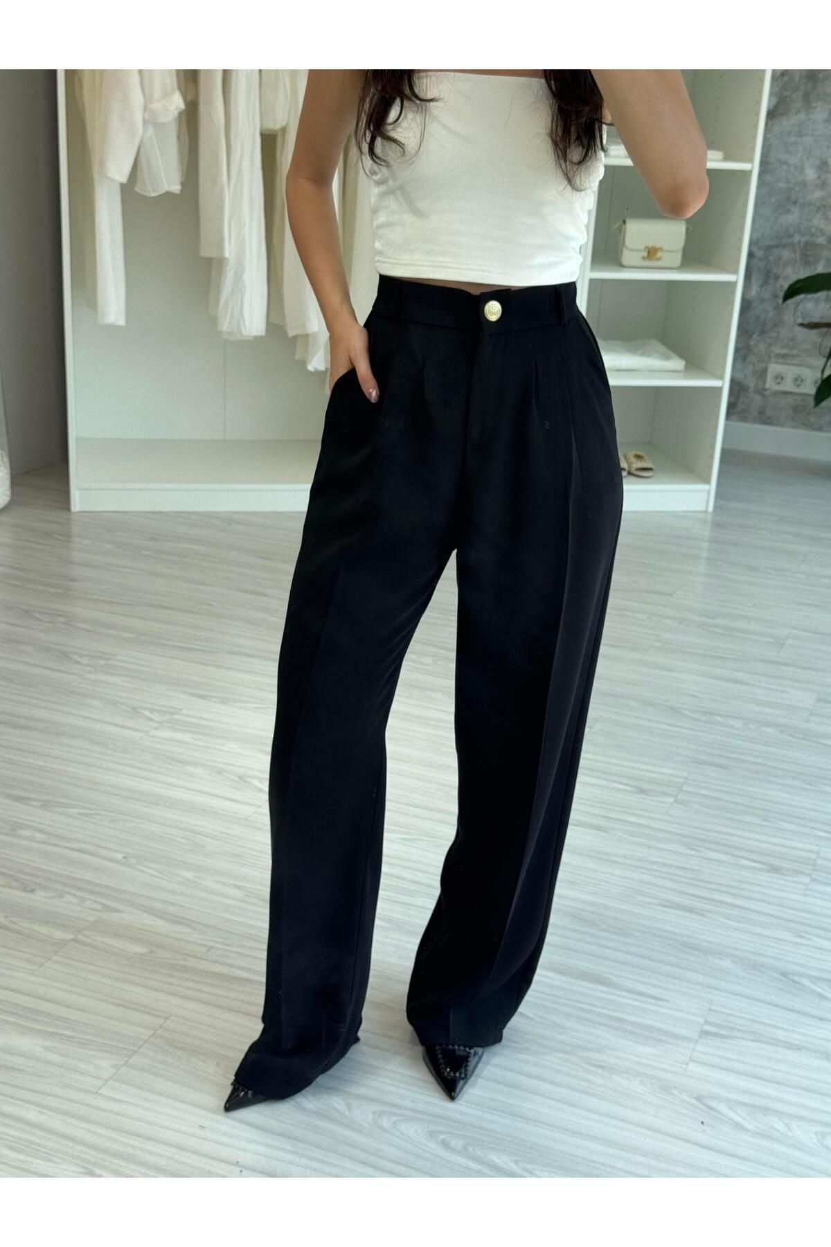 LUUNA STORE GOLD DÜĞMELİ PANTOLON - SİYAH