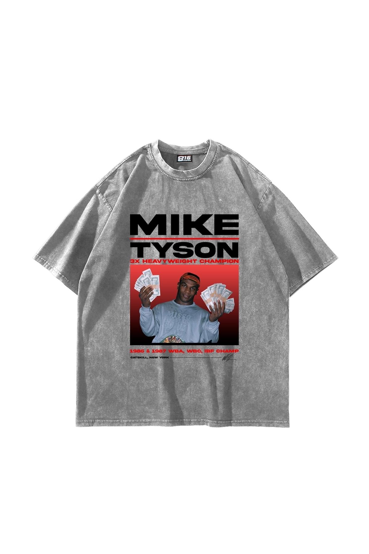 Sekizbiraltı Mike Tyson Baskılı Oversize Unisex Yıkamalı Beyaz Tshirt