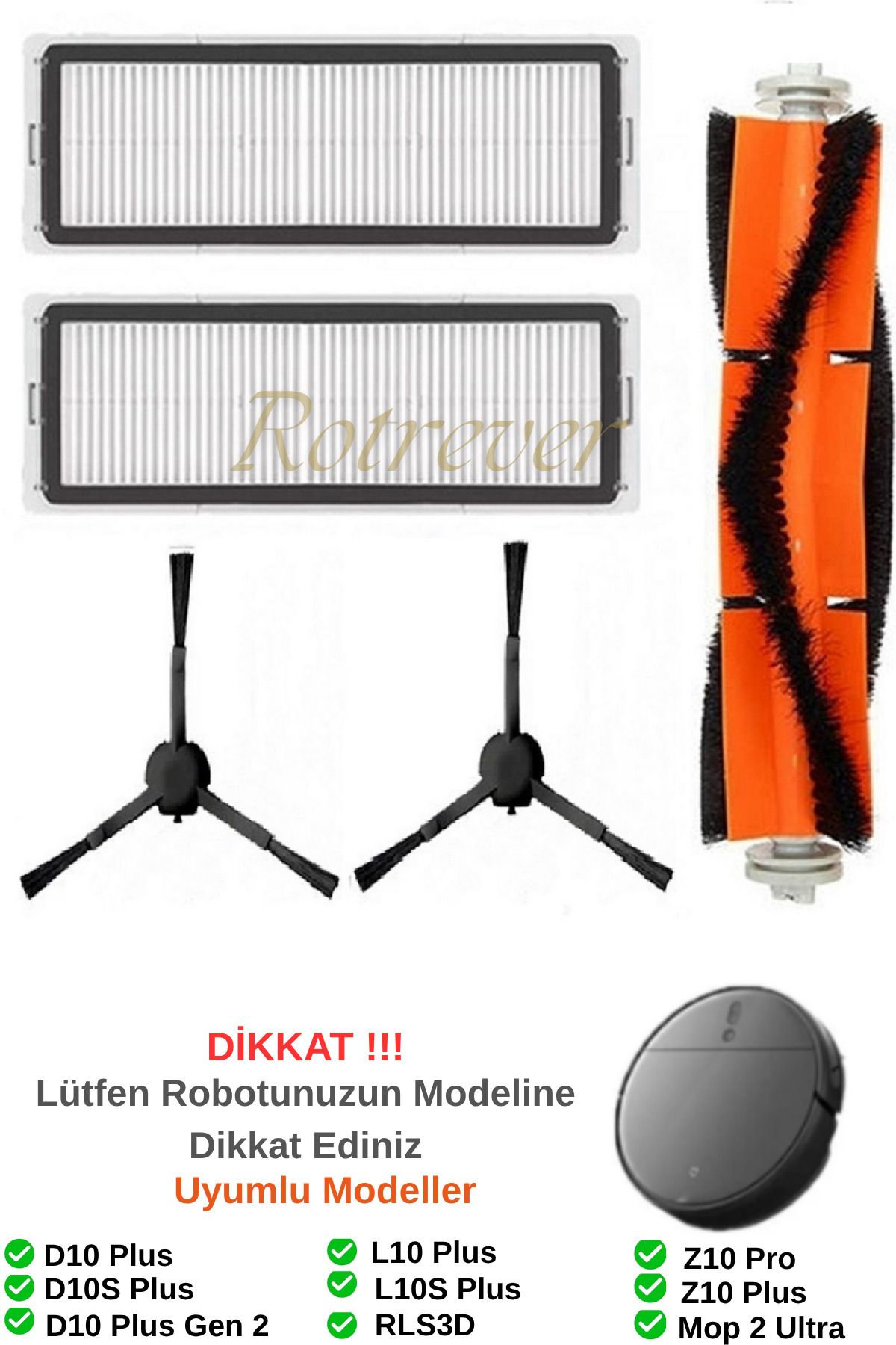 RotRever Xiaomi Mi Robot Vacuum Mop 2 ULTRA ve Dreame Bot D10+Plus Uyumlu Filtre,Fırça Seti-5 Parça