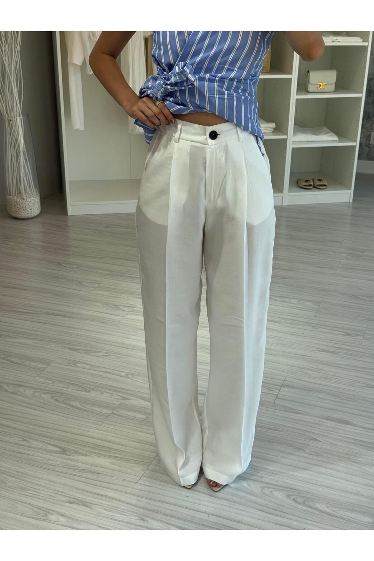 LUUNA STORE SİYAH DÜĞMELİ PANTOLON - BEYAZ