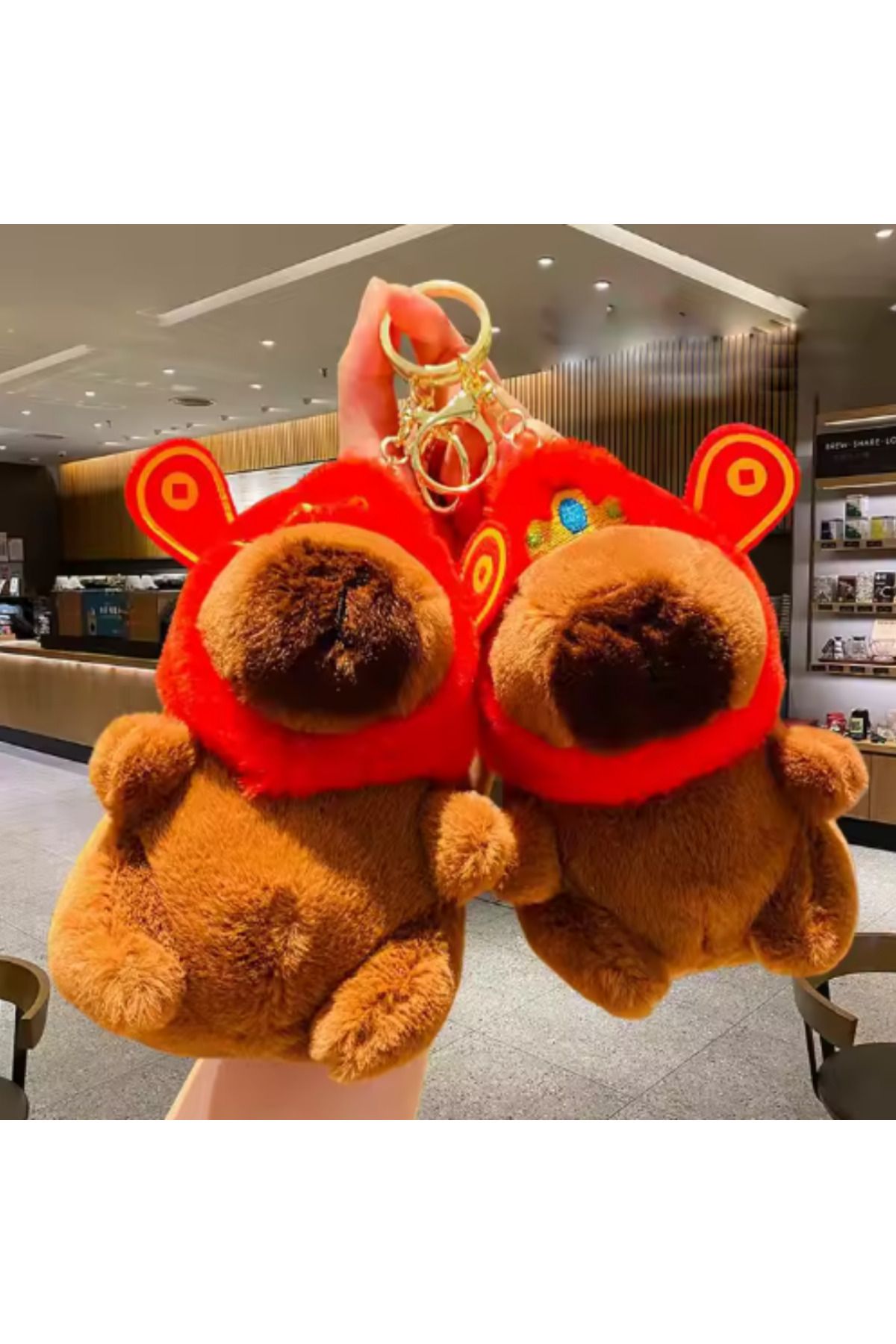 HEY GİDİ GİFT-Lucky Cute Capybara Plush / Soft Inside / Plush Keychain / with Red Mascot Design! 3