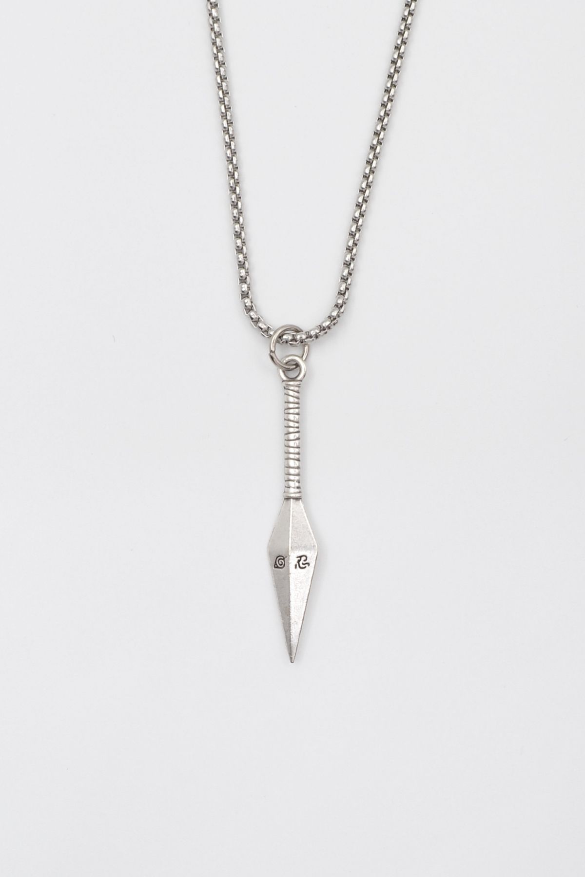 Bu Farklı Anime Ninja Kunai Örme Zincir Kolye - Antik Gümüş Kaplama - Kadın Erkek - 60 cm