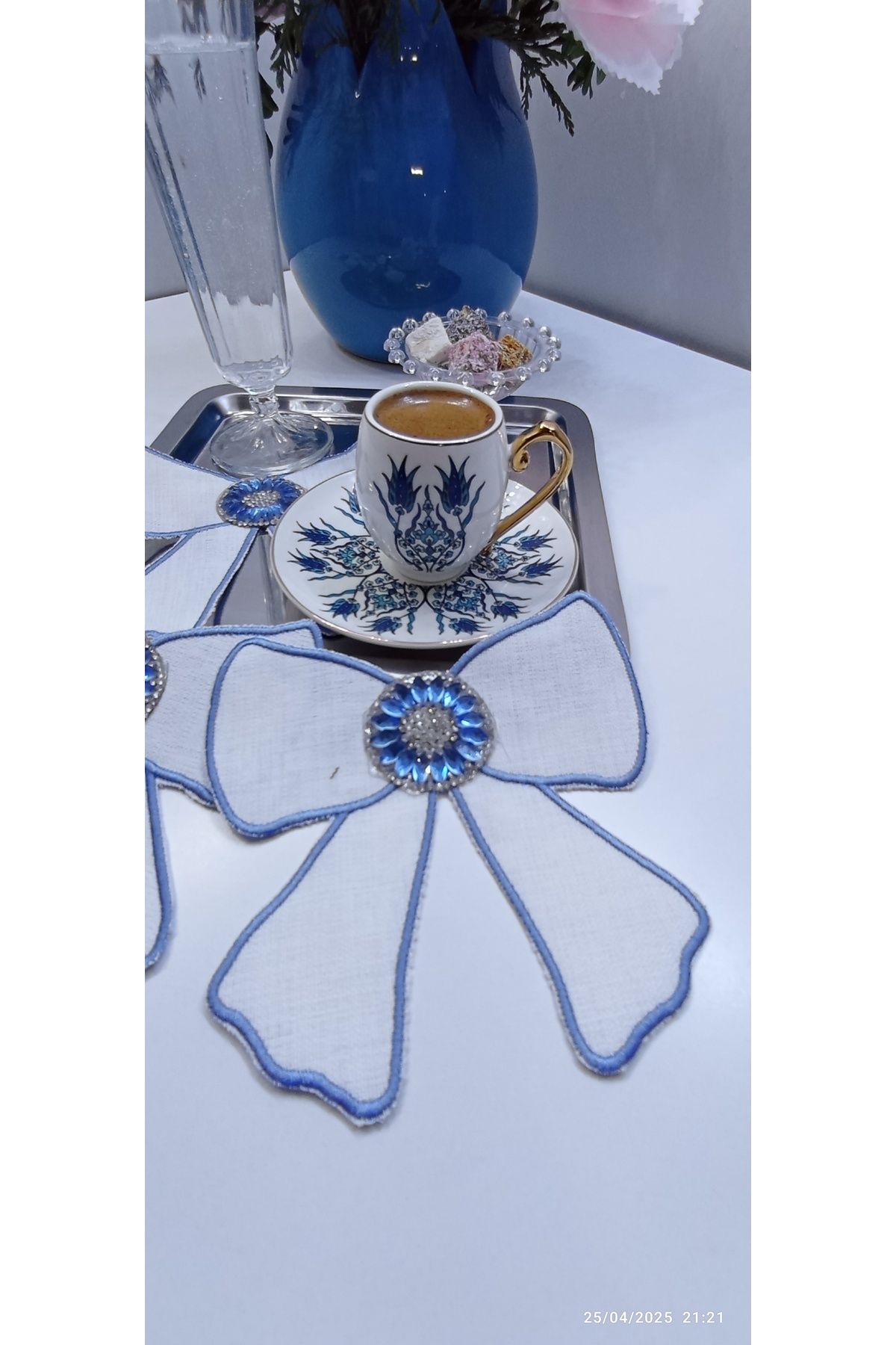 Butik Kahve sunum Peçetesi 6 lı Taşlı