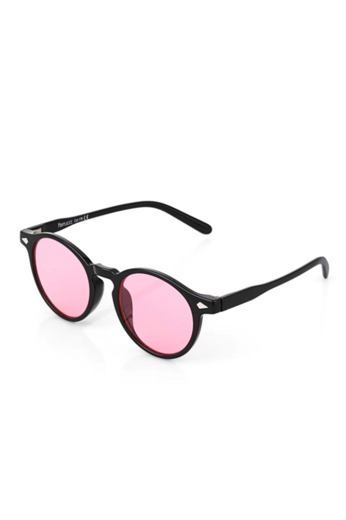 Ferrucci Siyah Çerçeveli Pembe Camlı Marka Model Yuvarlak Unisex Güneş Gözlüğü