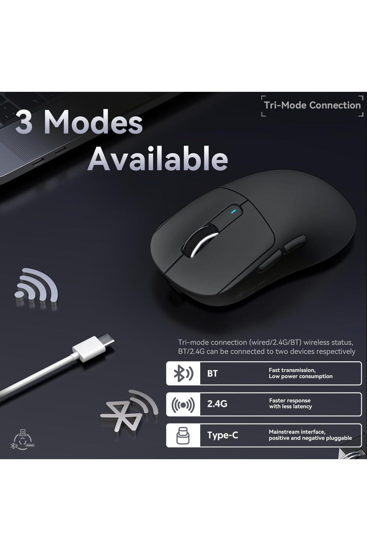 Attack Shark-Gaming Mouse X3 Lightweight with PixArt PAW3395 Sensor Bluetooth 2.4G Wireless/Wired 26000 DPI with 7