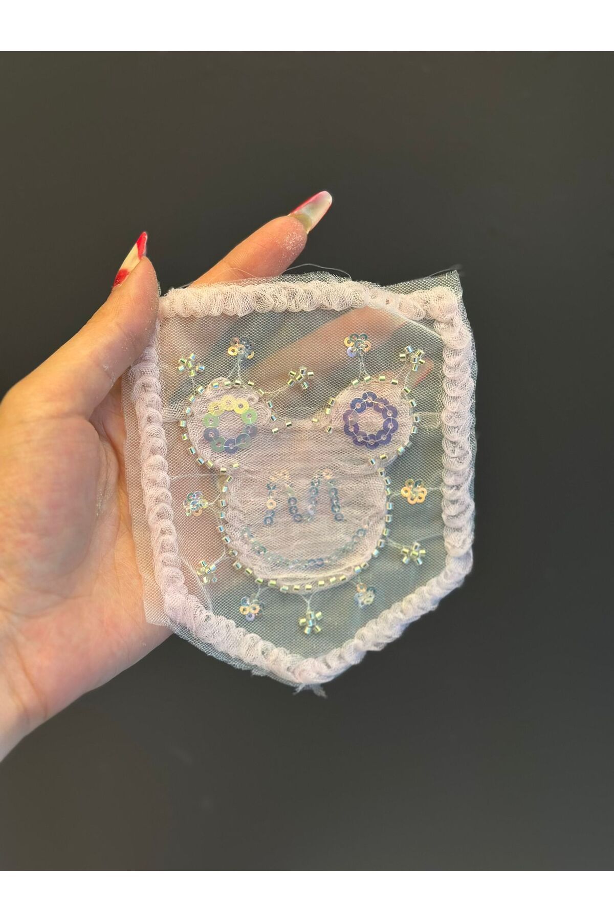 Gönülden Tasarım 14X12 CM BONCUK PUL İŞLEME AYI CEP ARMA DİKİŞ APLİKE Pembe