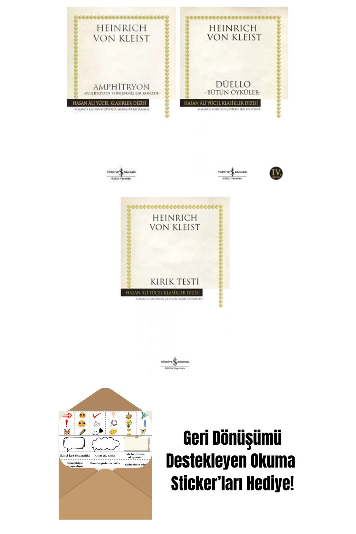 TÜRKİYE İŞ BANKASI KÜLTÜR YAYINLARI Heinrich Von Kleist 3 Kitap Set + Okuma Sticker'ları